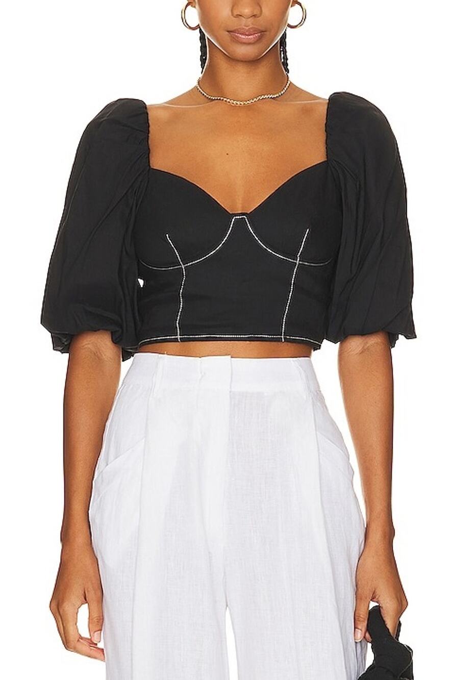 Simkhai Puff Sleeve Black Brene Bustier Top Size S